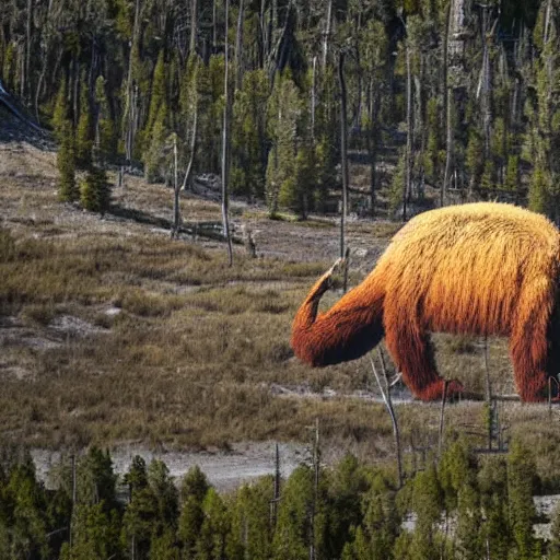 Prompt: photo of a monster emerging from yellowstone