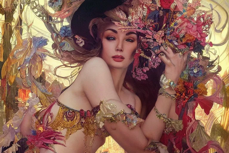 Image similar to a beautiful realistic painting of ( ( ( ( ( ( isabelledeltore ) ) ) ) ) ) in the 1 9 8 0 s carnival in the city of sydney, australia intricate, elegant, highly detailed, digital painting, artstation, concept art, by krenz cushart and artem demura and alphonse mucha