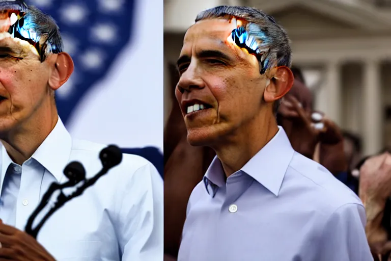 Prompt: barack obama with terf bangs dancing at the disco,