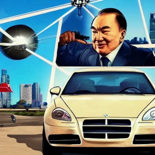 Image similar to Nursultan Nazarbayev in style of a GTA poster