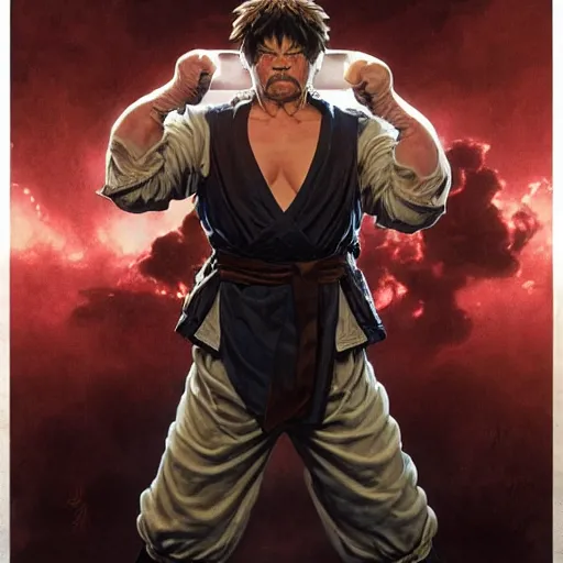 Prompt: curtis armstrong as e. honda from street fighter, ultra realistic, concept art, intricate details, eerie, highly detailed, photorealistic, octane render, 8 k, unreal engine. art by artgerm and greg rutkowski and magali villeneuve and alphonse mucha