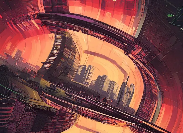 Image similar to futuristic london, courful illustration, by petros afshar