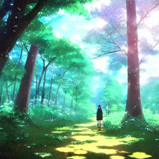 Prompt: Makoto Shinkai style, magic forest, lofi