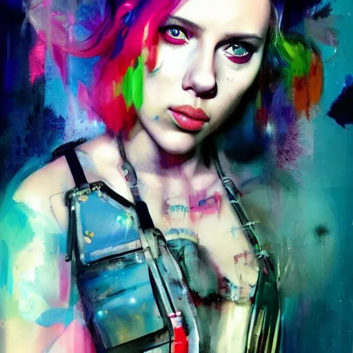 Image similar to scarlett johansson as delirium from sandman, ( hallucinating colorful soap bubbles ), by jeremy mann, by sandra chevrier, by richard avedon and maciej kuciara, punk rock, tank girl, high detailed, 8 k