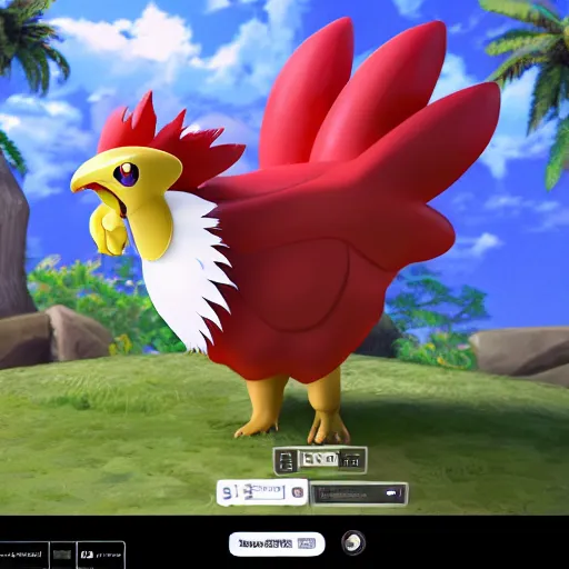 Image similar to A pokemon that looks like a coconut, which splits in half into wings,The rooster hides inside and sticks his head out to peek，Trending on art station. Unreal engine.