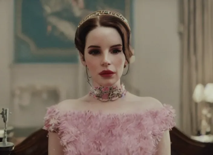 Image similar to a film still closeup of lana del rey in the grand budapest hotel ( 2 0 1 4 )