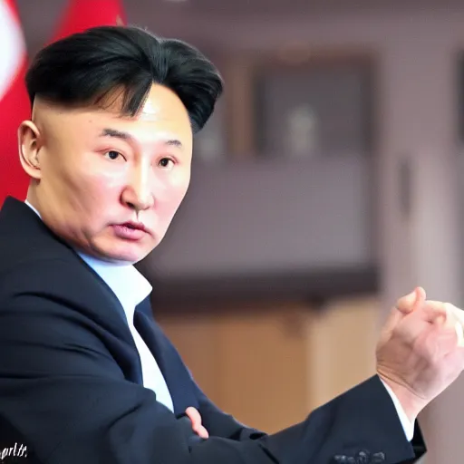 Image similar to sony 35mm photo of kim jong putin. highly detailed 8k, high quality