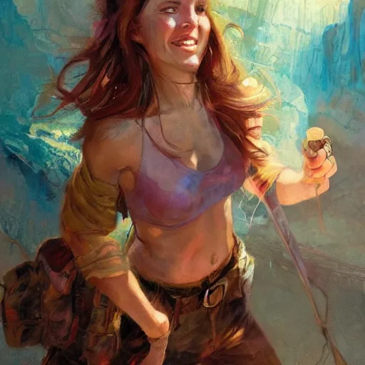 Image similar to happy female adventurer, by jon foster.