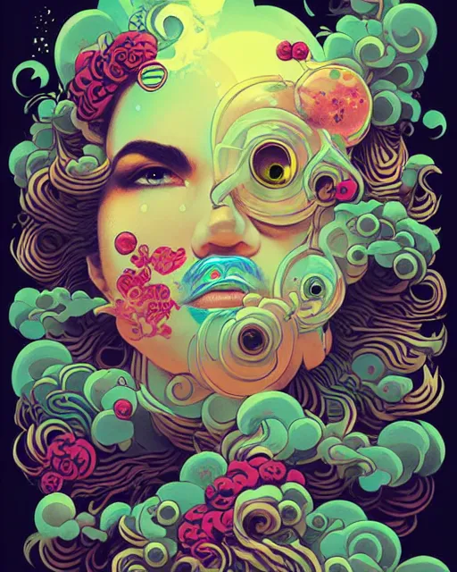 Prompt: flowery face tattoos, by petros afshar, ross tran, peter mohrbacher, tom whalen, underwater bubbly psychedelic clouds