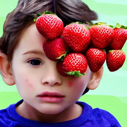 Prompt: child made out of strawberries, realistic, high quality, HD