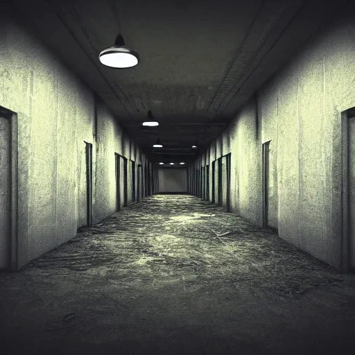 Prompt: an empty backroom at night, dark and scary atmosphere, yellow hue, photorealistic, dark ambient