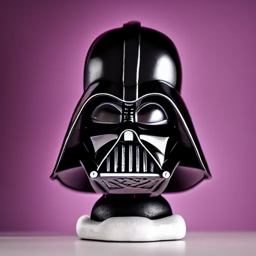 Image similar to a black and white darth vader figurine sitting on top of a table, a macro photograph by Craola, featured on zbrush central, mingei, made of rubber, goth, black background