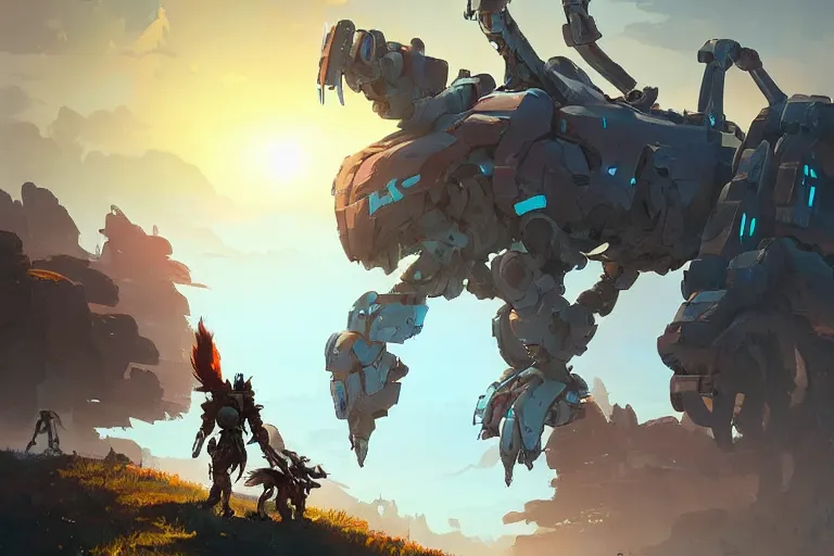 Image similar to scrapper machine mecha animal beast robot of horizon forbidden west horizon zero dawn bioluminiscence, behance hd by jesper ejsing, by rhads, makoto shinkai and lois van baarle, ilya kuvshinov, rossdraws global illumination