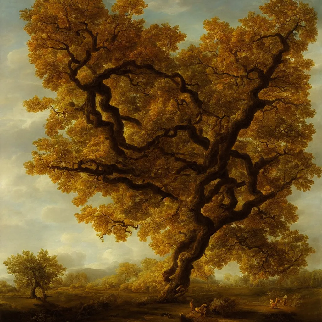 Prompt: an oak tree in autumn by rachel ruysch, 1 6 9 5