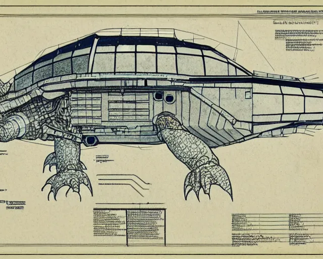 Image similar to a full page of a mechanical blueprint showing the interior of gamera, with a big head, muted colors, post grunge, studio ghibli, hq,