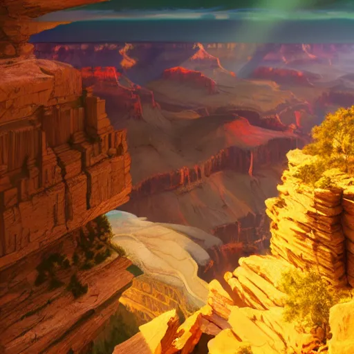 Prompt: a bright glowing city in the Grand Canyon, beautiful dynamic lighting, cinematic, wide angle establishing shot, extremely high detail, photo realistic, cinematic lighting, post processed, concept art, artstation, matte painting, style by eddie mendoza, raphael lacoste, alex ross, volumetric lighting, light rays, photorealistic, ultrarealistic, moody, coronarender, 8k