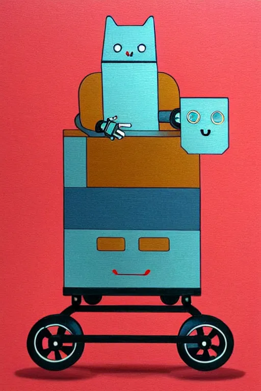 Prompt: ( ( ( ( ( ( ( a robot cat riding a cyber wagon ) ) ) ) ) ) ) by chris mcgrath!!!!!!!!!!!!!! muted colors, detailed