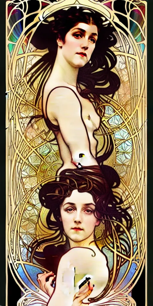 Image similar to the source of future growth dramatic, elaborate emotive Art Nouveau styles to emphasise beauty as a transcendental, seamless pattern, symmetrical, large motifs, hyper realistic, 8k image, 3D, supersharp, Flowing shiny rainbow silk cloth, Art nouveau curves and swirls, beautiful Adele by Alphonse Mucha, glossy iridescent and black and lustrous gold colors , perfect symmetry, iridescent, High Definition, sci-fi, Octane render in Maya and Houdini, light, shadows, reflections, photorealistic, masterpiece, smooth gradients, no blur, sharp focus, photorealistic, insanely detailed and intricate, cinematic lighting, Octane render, epic scene, 8K