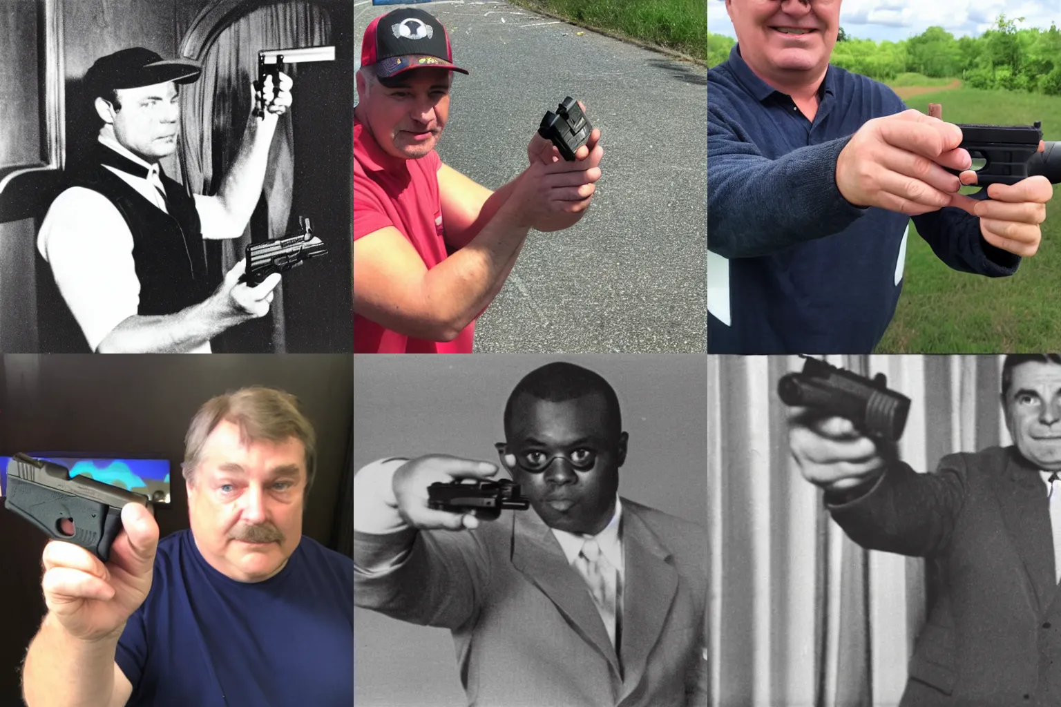 Prompt: Kirby pointing a Glock at the camera