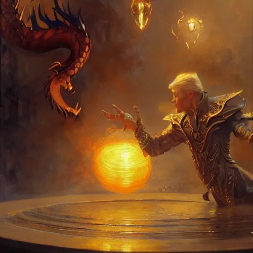Image similar to stunning male master wizard throwing dragon eggs, highly detailed painting by gaston bussiere, craig mullins, j. c. leyendecker, 8 k