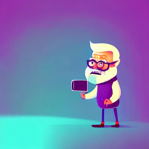 Image similar to curled perspective digital art of a cute smiling beard grandpa cartoon character taking a photo to a baby girl by anton fadeev