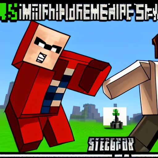 Prompt: Minecraft Steve punching Roblox character