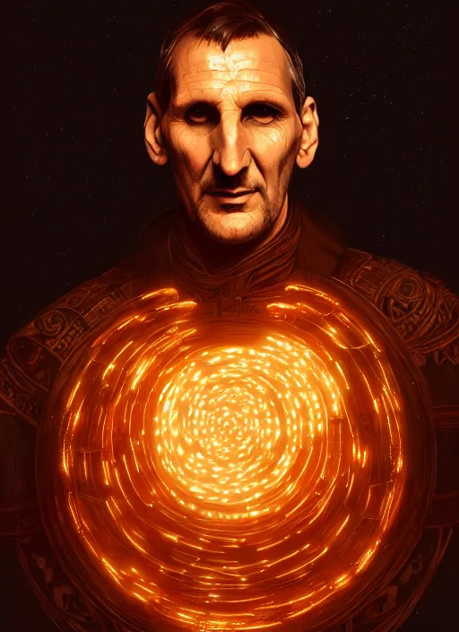 Image similar to portrait of christopher eccleston, intricate, elegant, glowing lights, highly detailed, digital painting, artstation, concept art, smooth, sharp focus, illustration, art by wlop, mars ravelo and greg rutkowski