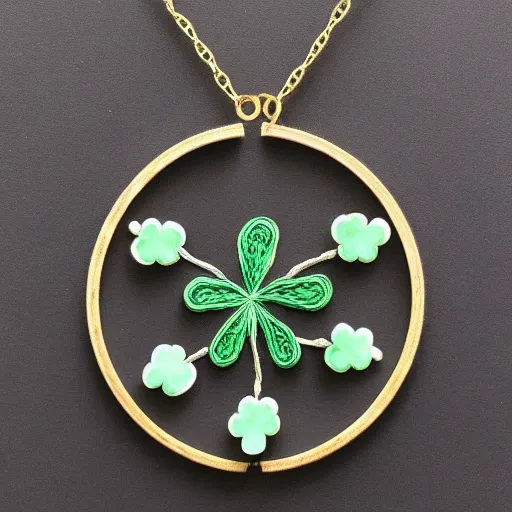 Image similar to simple embroidered clover necklace with jade stone