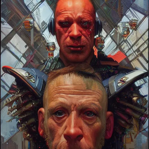 Image similar to cyberpunk orcs, rule of thirds, cinematic lighting, by chuck close, by norman rockwell, hyperrealistic photorealism acrylic on canvas, hyper detailed, mohawk.
