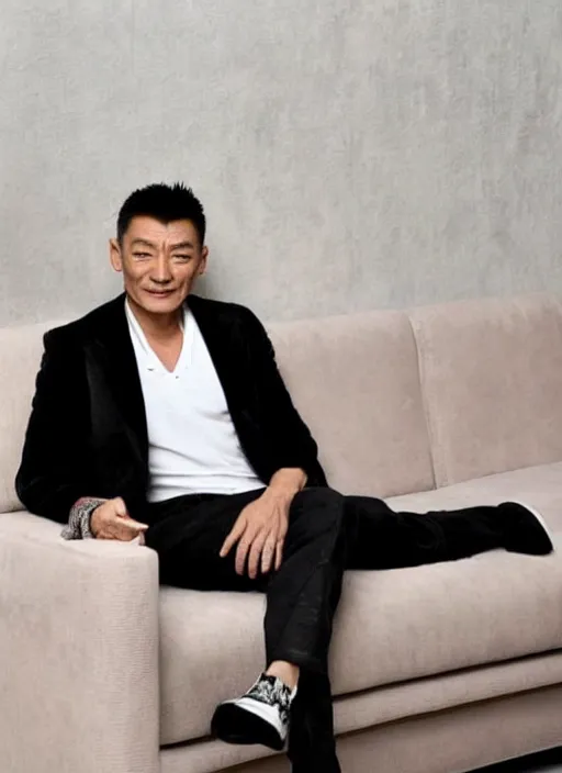 Image similar to hong kong star andy lau sits on the sofa and smokes