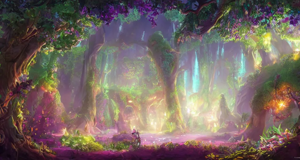 Image similar to Enchanted and magic forest, by Disney Concept Artists