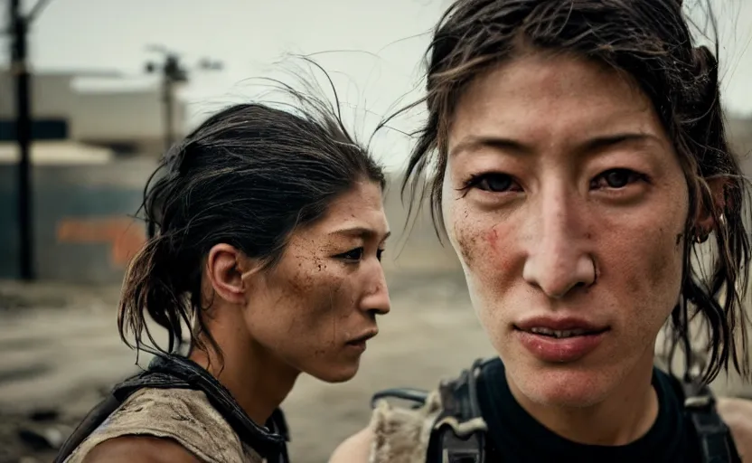 Prompt: cinestill 5 0 d candid photographic portrait by helen levitt of dichen lachman wearing rugged black mesh techwear on a dirtbike through an abandoned mall, extreme closeup, modern cyberpunk moody emotional cinematic, snow storm, 8 k, hd, high resolution, 3 5 mm, f / 3 2, ultra realistic faces, ex machina