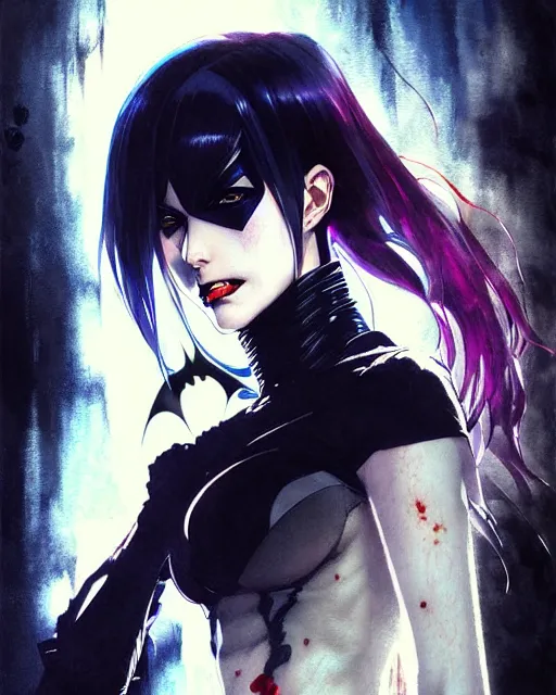 Image similar to portrait Anime Batman grunge punk sharp fine-face, pretty face, realistic shaded Perfect face, fine details. Anime. Gotham realistic shaded lighting by katsuhiro otomo ghost-in-the-shell, magali villeneuve, artgerm, rutkowski Jeremy Lipkin and Giuseppe Dangelico Pino and Michael Garmash and Rob Rey