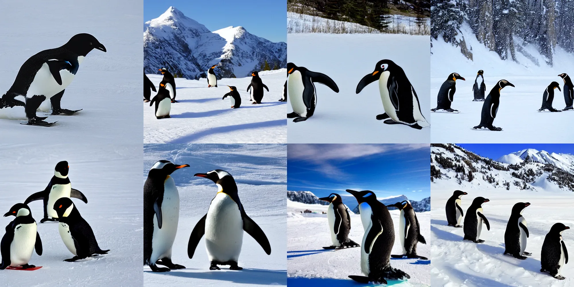 Prompt: snowboarding penguins