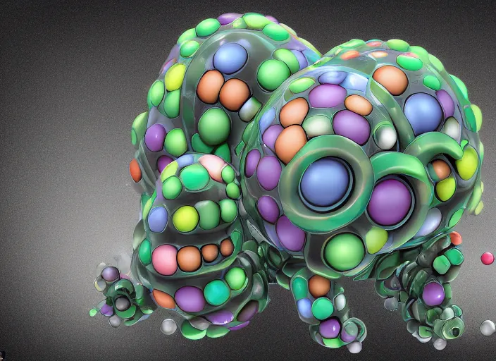 Image similar to tardigrade virtual pet, cute cgi render, made of simple spheres and cylinders, vintage computer graphics