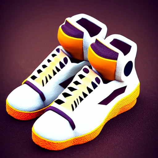 Image similar to realistic scultpure of sneaker! design, sneaker design overwatch fantasy style mixed with aztec mayan native street fashion, focus on sneakers only, shoes designed by akira toriyama and studio ghibli