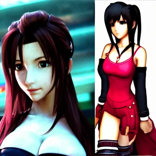 Image similar to aerith gainsborough mixed with tifa lockhart