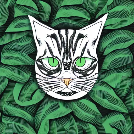 Image similar to tattoo sketch of a cat with one eye, monstera deliciosa, a draft, organic ornament, minimalism, line art, vector