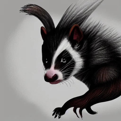 Image similar to digital painting of a skunk that was just transformed into a dragon