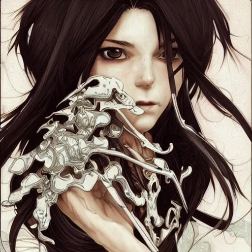 Image similar to anime manga skull portrait beautiful Marie Avgeropoulos skeleton, intricate, elegant, highly detailed, digital art, ffffound, art by JC Leyendecker and sachin teng