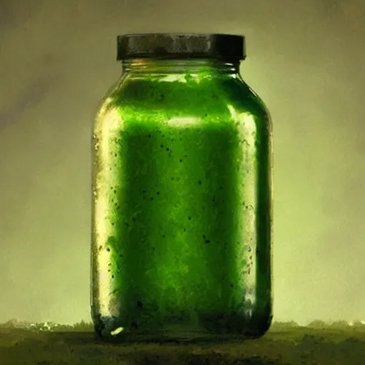 Prompt: green goo in a jar, Greg Rutkowski