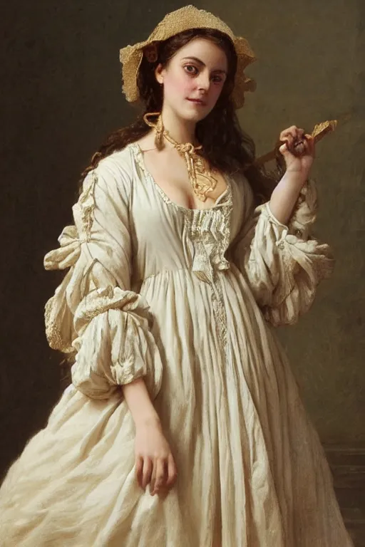 Image similar to 1700s kaya scodelario, traditional corsican, intricate, robe à la française, highly detailed, artstation, illustration, jurgens, rutkowski, bouguereau,
