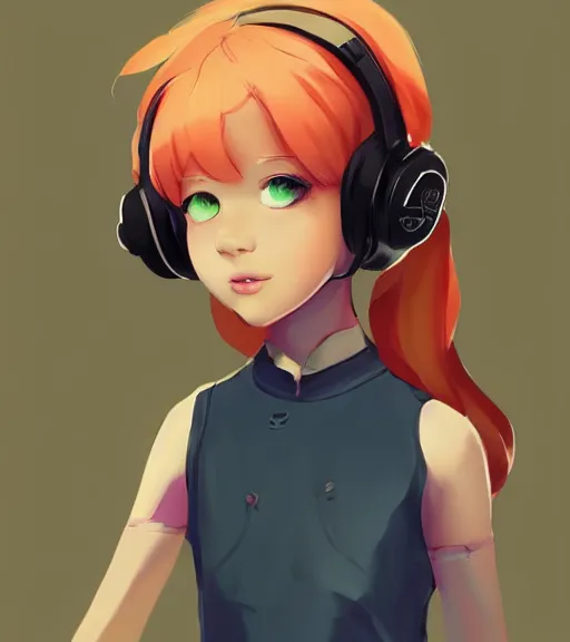 Image similar to beautiful little girl character inspired by 9 0's fashion and by madeline from celeste, art by rossdraws, wlop, ilya kuvshinov, artgem lau, sakimichan and makoto shinkai, concept art, headphones, anatomically correct, extremely coherent, realistic, hd