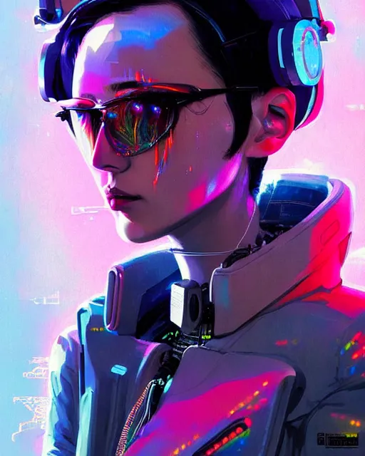 Image similar to detailed portrait of European Dispatcher Pilot girl Sheen Holographic coat, Futuristic sci-fi fashion Akira, Evangelion, cyberpunk, neotokyo, synthwave, aesthetics, futuristic, bladerunner movie scene by ismail inceoglu dragan bibin hans thoma greg rutkowski Alexandros Pyromallis Nekro Rene Margitte illustrated Perfect face, fine details, realistic shaded, fine-face, pretty face sharp chine