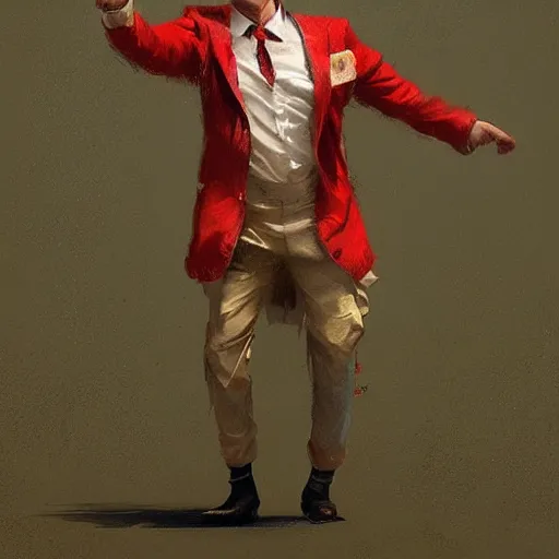 Image similar to putin wearing an funny clothes and dancing by greg rutkowski