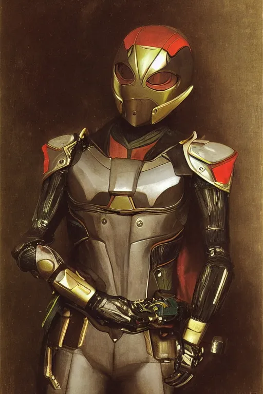 Image similar to portrait of a kamen rider rx, full set of equipment, helmet, majestic, solemn, by bouguereau