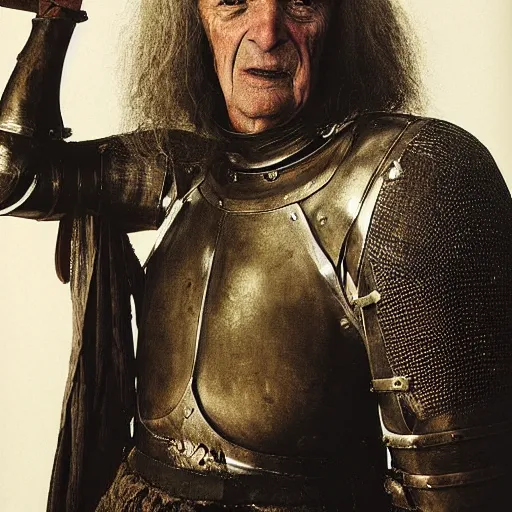 Image similar to portrait of an expressive face of an old medieval knight by annie leibovitz