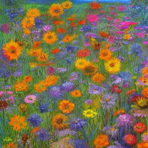 Image similar to mild by peter sculthorpe. this installation art is a large canvas, covered in a wash of color. in the center is a cluster of flowers, their petals curling & twisting in on themselves. the effect is ethereal & dreamlike, & the overall effect is one of serenity & peace.