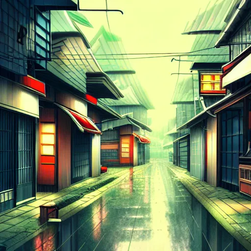 Image similar to anime tokyo residential quiet street scenery only wallpaper aesthetic, rainy scene, beautiful