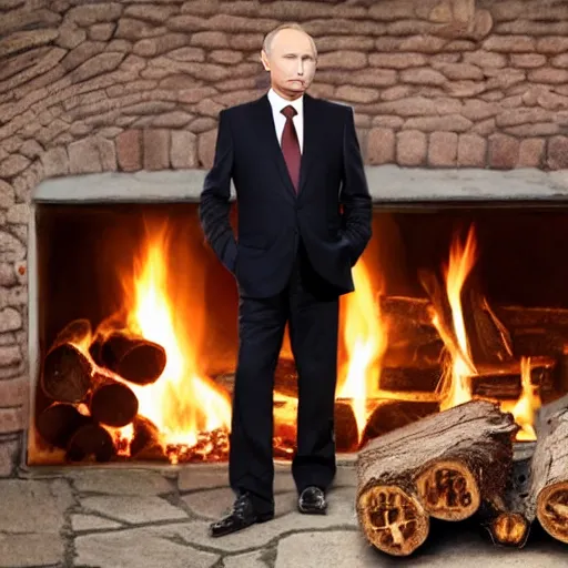Image similar to vladimir putin in a waistcoat staring at a log fire photograoh